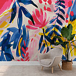 Papier peint Motif floral coloré avec des feuilles