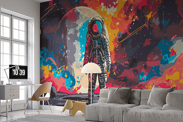 Astronaute dans l'espace avec un grand espace rouge et orange derrière lui Papier peint Astronaute dans l'espace avec un grand espace rouge et orange derrière lui