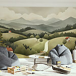 Papier peint Paysage avec maisons et arbres