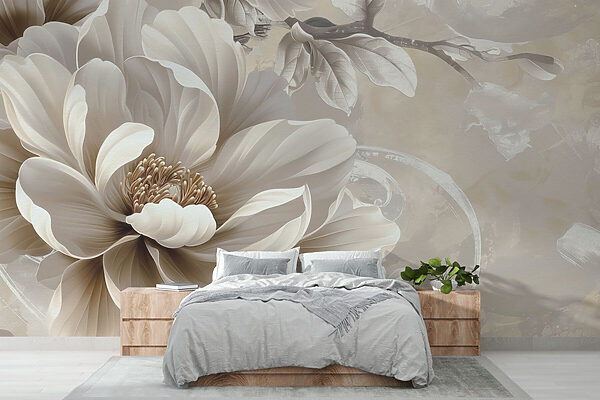 Fleur de crème élégante sur toile vintage Papier peint Fleur de crème élégante sur toile vintage