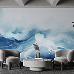 Papier peint Aquarelle de vagues et de nuages