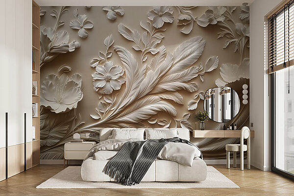 Motif floral blanc sur un mur Papier peint Motif floral blanc sur un mur
