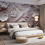 Papier peint Mur blanc avec fleurs et feuilles