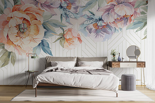 Des fleurs élégantes sur des lignes géométriques Papier peint Des fleurs élégantes sur des lignes géométriques