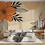 Papier peint Dessin de fleurs et de feuilles