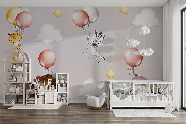 Papier peint avec des animaux et des ballons Papier peint Papier peint avec des animaux et des ballons