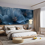 Papier peint Fleurs bleues sur une surface blanche