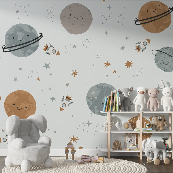 Motif des planètes et des fusées Papier peint Motif des planètes et des fusées