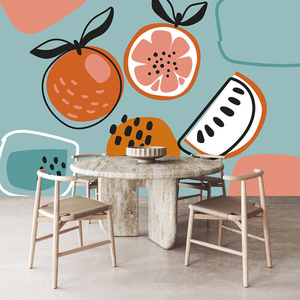 Groupe d'oranges et verre d'eau Papier peint Groupe d'oranges et verre d'eau