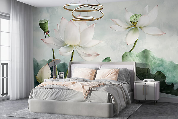Papier peint Des fleurs de lotus sereines dans des tons sourds