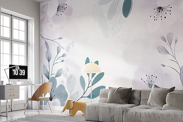 Motif floral blanc et violet Papier peint Motif floral blanc et violet