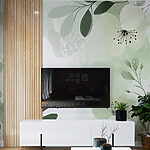 Papier peint Motif floral blanc et vert