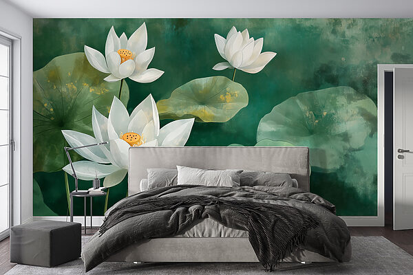 Fleurs et feuilles blanches Papier peint Fleurs et feuilles blanches