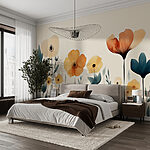 Papier peint Groupe de fleurs avec feuilles