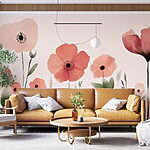 Papier peint Groupe de fleurs avec feuilles vertes