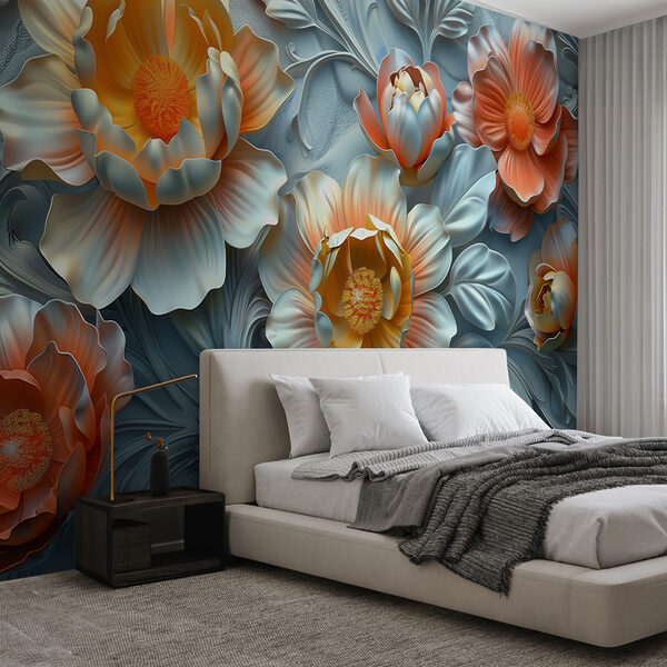 Papier peint avec des fleurs et des feuilles Papier peint Papier peint avec des fleurs et des feuilles