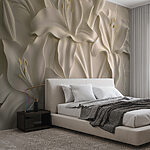 Papier peint Sculpture de fleurs blanches sur un mur