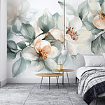Papier peint Peinture de fleurs et de feuilles