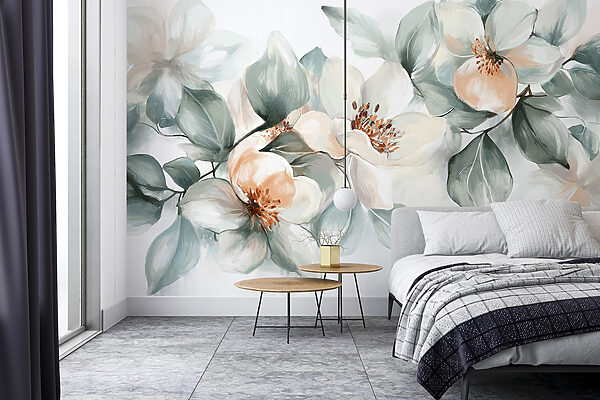 Peinture de fleurs et de feuilles Papier peint Peinture de fleurs et de feuilles