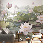 Papier peint Groupe de fleurs roses et de feuilles vertes
