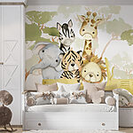 Papier peint Groupe d'animaux dans un camion jaune