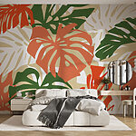 Papier peint Motif de feuilles sur fond blanc