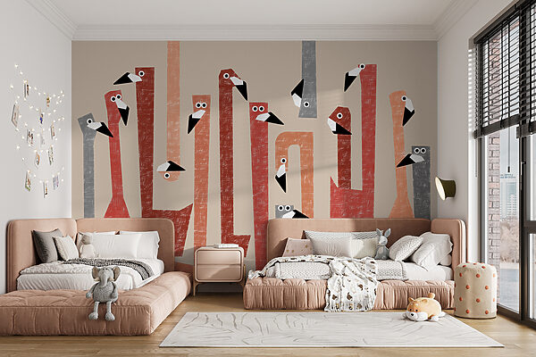 Groupe d'oiseaux aux formes colorées différentes Papier peint Groupe d'oiseaux aux formes colorées différentes