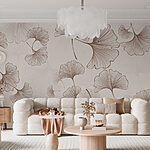 Papier peint Motif de feuilles sur fond blanc