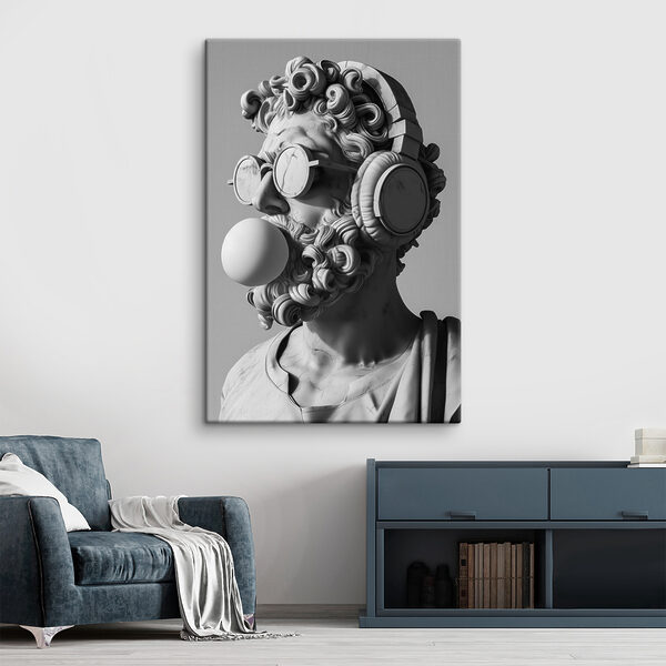 Statue d'un homme avec des écouteurs et un chewing-gum Tableaux Statue d'un homme avec des écouteurs et un chewing-gum