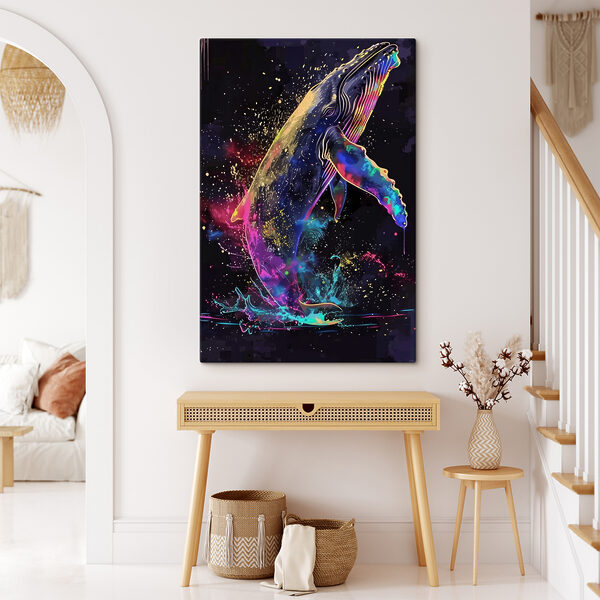 Baleine colorée avec des éclaboussures d'arc-en-ciel Tableaux Baleine colorée avec des éclaboussures d'arc-en-ciel