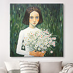 Tableaux Peinture d'une fille tenant des fleurs