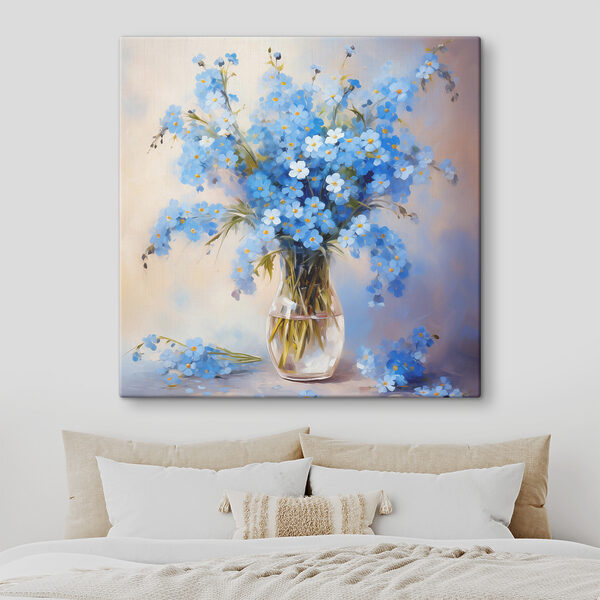 Peinture de fleurs bleues dans un vase Tableaux Peinture de fleurs bleues dans un vase