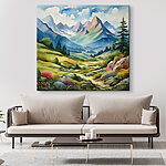 Tableaux Peinture d'un paysage avec des montagnes et des arbres