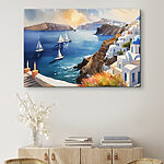 Tableaux Peinture d'une mer avec des bateaux et des bâtiments