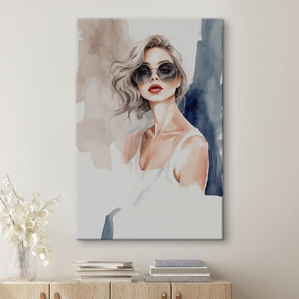 Aquarelle d'une femme portant des lunettes de soleil Tableaux Aquarelle d'une femme portant des lunettes de soleil