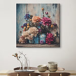 Tableaux Groupe de fleurs colorées dans des vases bleus