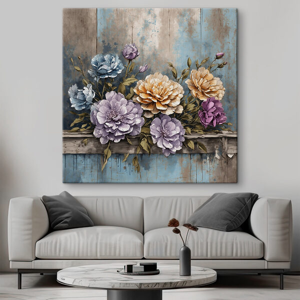 Peinture de fleurs sur un rebord de bois Tableaux Peinture de fleurs sur un rebord de bois