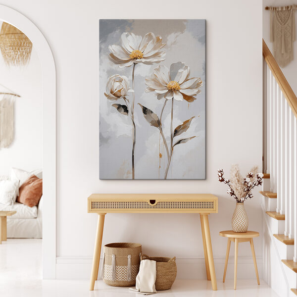 Groupe de fleurs blanches avec feuilles Tableaux Groupe de fleurs blanches avec feuilles
