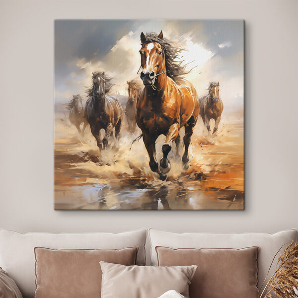 Groupe de chevaux courant dans l'eau Tableaux Groupe de chevaux courant dans l'eau