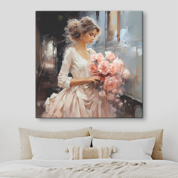 Femme tenant des fleurs dans un train Tableaux Femme tenant des fleurs dans un train