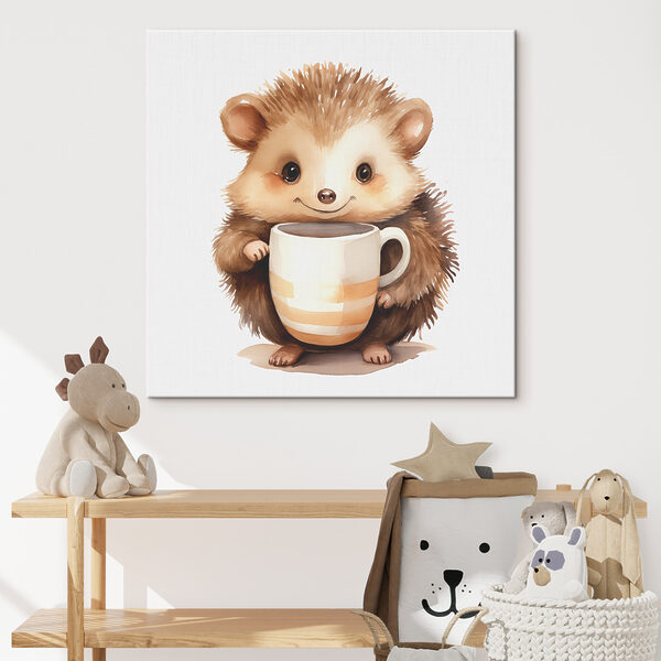 Aquarelle d'un hérisson tenant une tasse Tableaux Aquarelle d'un hérisson tenant une tasse