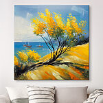 Tableaux Peinture d'un arbre jaune et de bateaux dans l'eau
