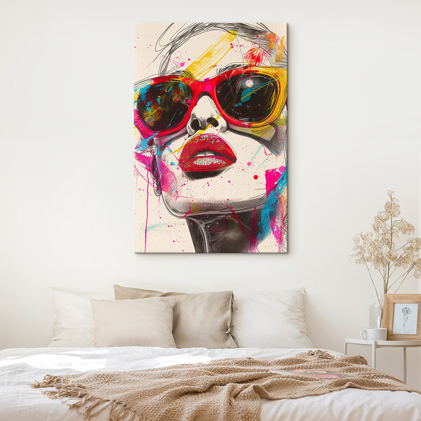 Femme portant des lunettes de soleil et des lèvres Tableaux Femme portant des lunettes de soleil et des lèvres
