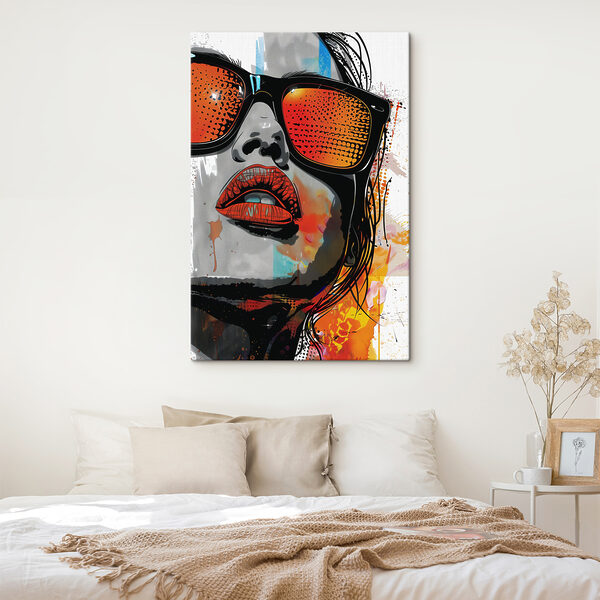 Femme portant des lunettes de soleil et des lèvres Tableaux Femme portant des lunettes de soleil et des lèvres