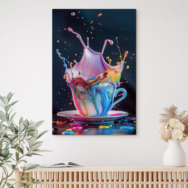 Liquide coloré éclaboussant une tasse Tableaux Liquide coloré éclaboussant une tasse