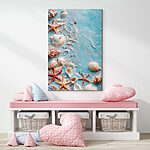 Tableaux Groupe de coquillages et d'étoiles de mer sur une surface bleue