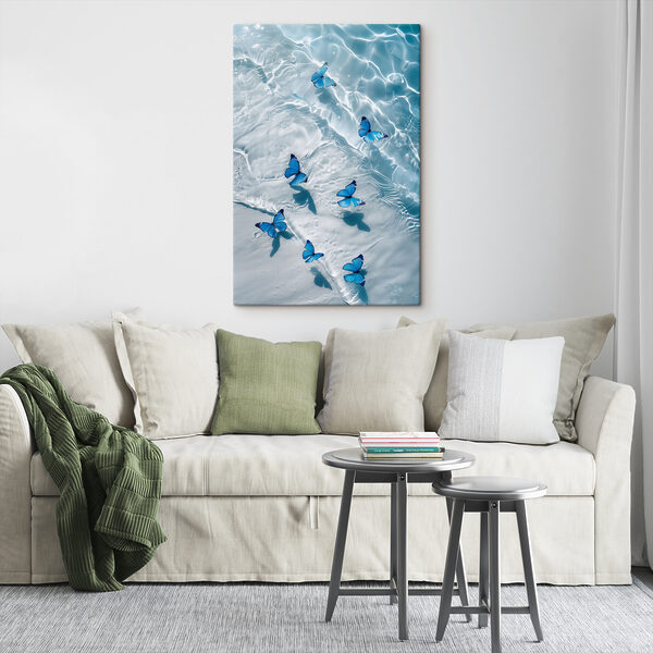 Groupe de papillons bleus flottant sur l'eau Tableaux Groupe de papillons bleus flottant sur l'eau