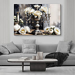 Tableaux Chandelier en argent avec fleurs blanches