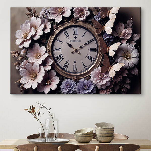 Horloge entourée de fleurs Tableaux Horloge entourée de fleurs