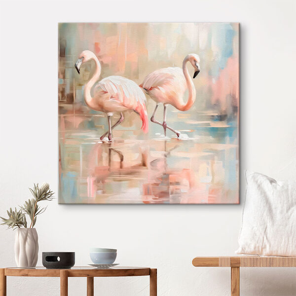 Deux flamants roses marchant sur l'eau Tableaux Deux flamants roses marchant sur l'eau